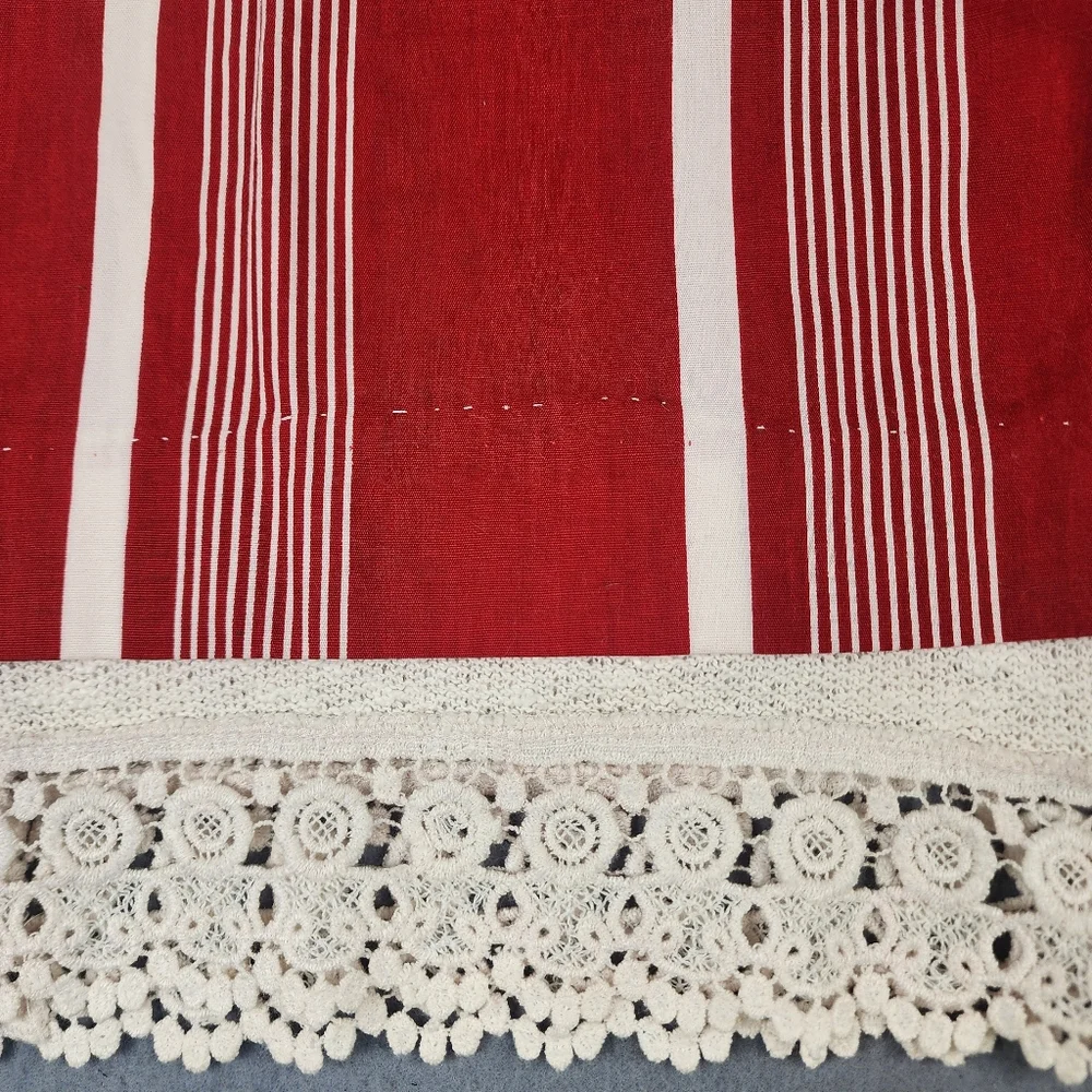 Vintage Petite Lanz Red Cream Stripe Blouse Lace - Picture 12 of 12